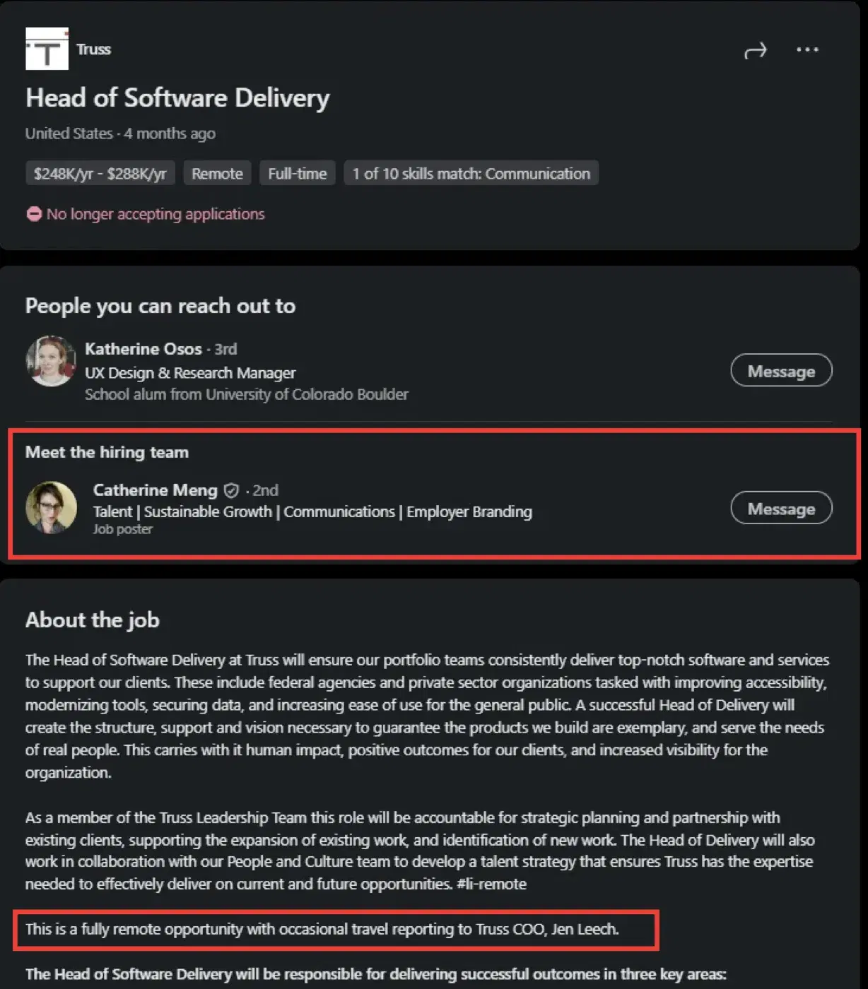 Hiring manager in the job description