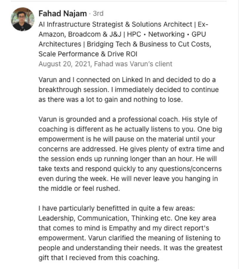LinkedIn recommendation for Wolf Mentoring